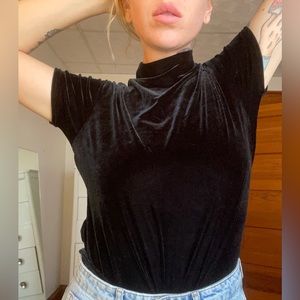 Black velvet mock neck tshirt